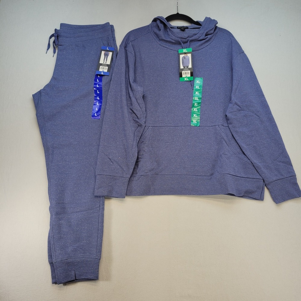 Champion‎ Elite Hoodie Jogger Set Womens XL/L Blue Space Dye Lounge Activewear